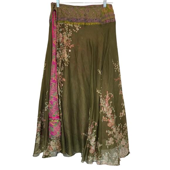 Bohemian Sari Silk Reversible Midi Floral Gypsy Festival Skirt ONE SIZE - Picture 3 of 7
